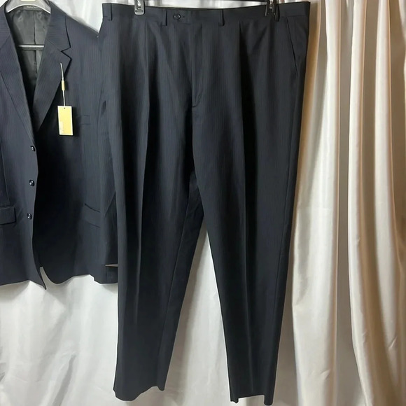Michael Michael Kors 100% Wool Size 48 X 42W Men’s Suit Black Navy Stripped NWT - Picture 11 of 16